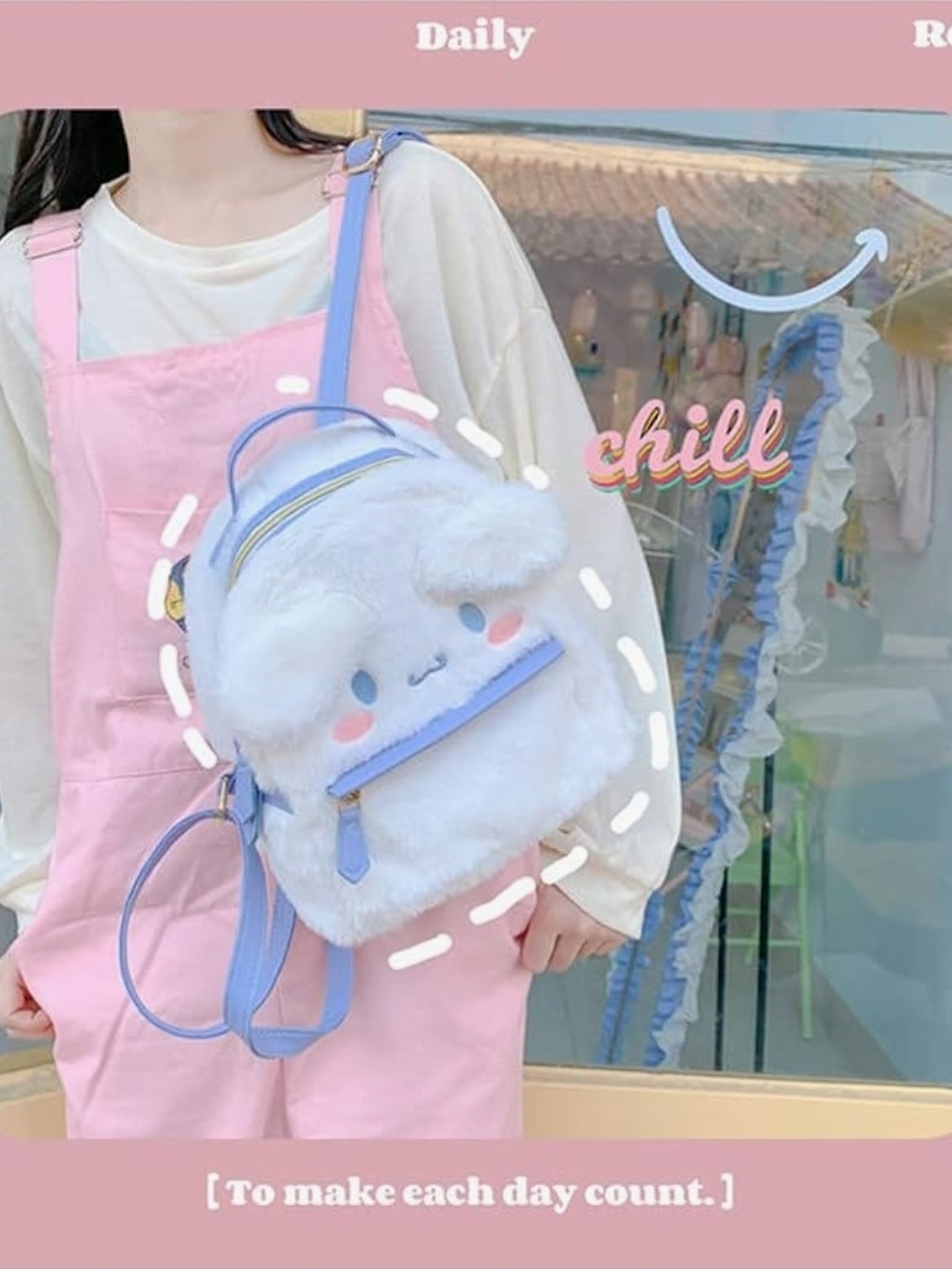 Plush Sanrio Mini Backpack - White & Light Blue